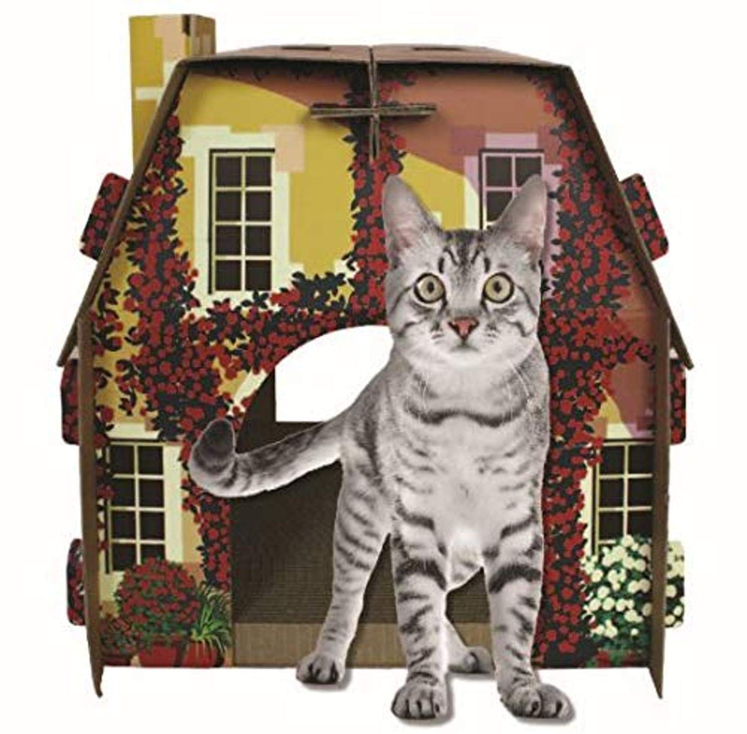 American Cat Club Cat House With Scratcher & Catnip Included - Mediterranean Villa