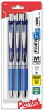 Pentel EnerGel RTX Retractable Liquid Gel Pen, (0.7mm) Metal Tip, Medium Line, Blue Ink 3 Pack