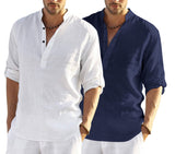 Bellstone Men'S Cotton Blend Solid Regular Dress Shirt (Kurta800_Combo_White_Navy Blue_L