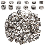 SOFPLATE 1 Box 120Pcs 12 Styles Antique Silver Spacer Beads Large Hole Barrel Beads Round Tube Tibetan Retro Metal Column Loose 
