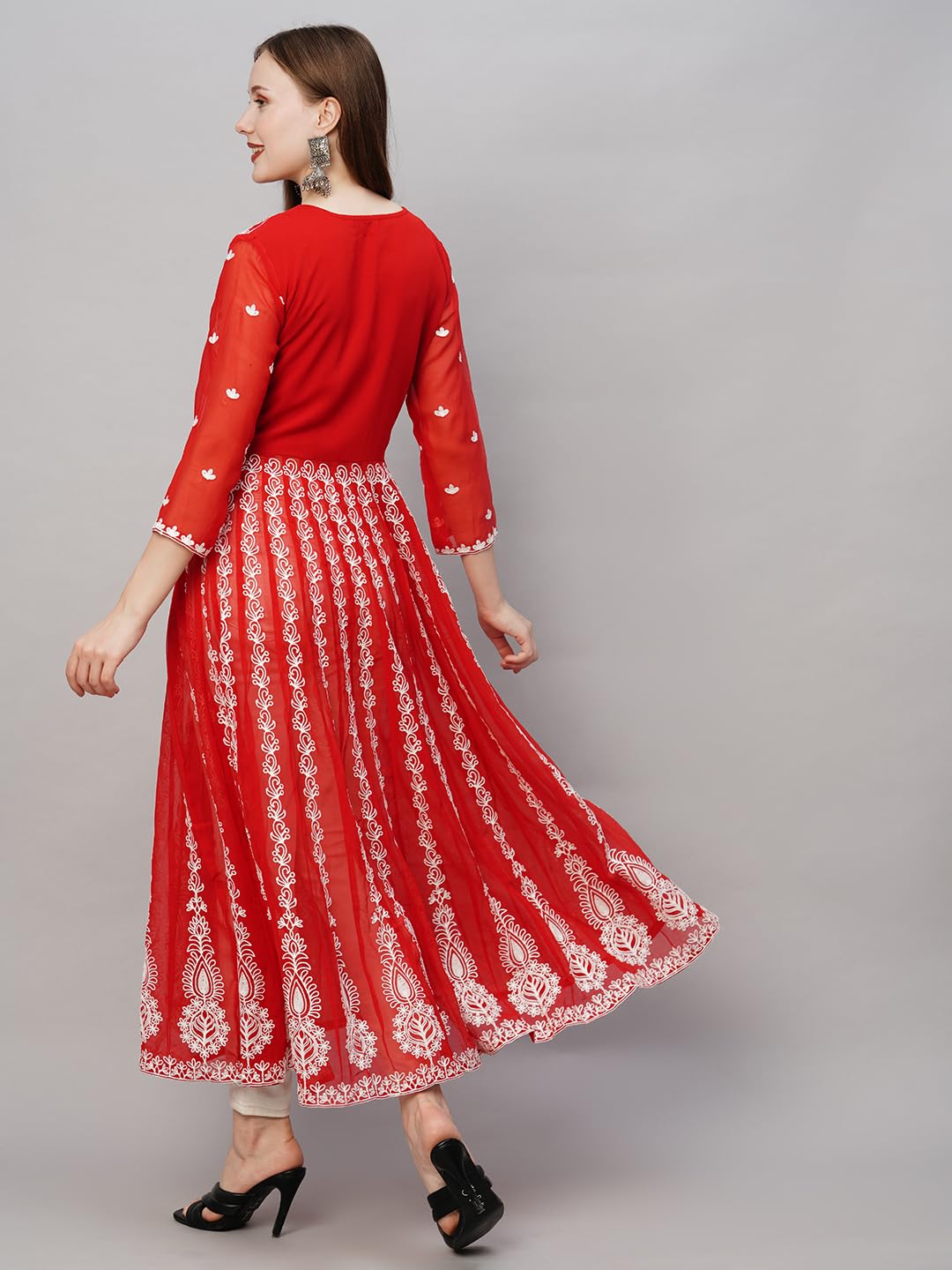 Gosriki Women'S Georgette Chikankari Embroidered Anarkali Kurti (Kari Red-Kds-Gs_Xl_Red_X-Large),Red,,B0CBPSRF89
