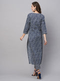 Anni Designer Women'S Cotton Blend Straight Printed Kurta With Pant (Yami Blue_M_Blue_Medium),Blue,M,Cotton Blend,Regular,Kurta
