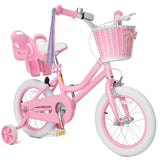 Glaf Girls Bike for Toddlers and Kids Ages 3-6 Years Old 12-16 Inch Girls Bike with Training Wheels & Basket & Doll Seat Kids Bi