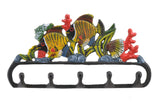 FLAG EMOTES Cast Iron Wall Hook Rack Tropical Fish & Coral 11.125 Wide Beach Home Decor