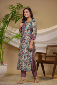 Gosriki Women'S Cotton Blend Straight Printed Kurta With Pant (Bicata Wine-Gs_Xxl_Wine_Xx-Large),Wine,2,B0CNZ72T4M