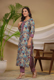 Gosriki Women'S Cotton Blend Straight Printed Kurta With Pant (Bicata Wine-Gs_Xxl_Wine_Xx-Large),Wine,2,B0CNZ72T4M