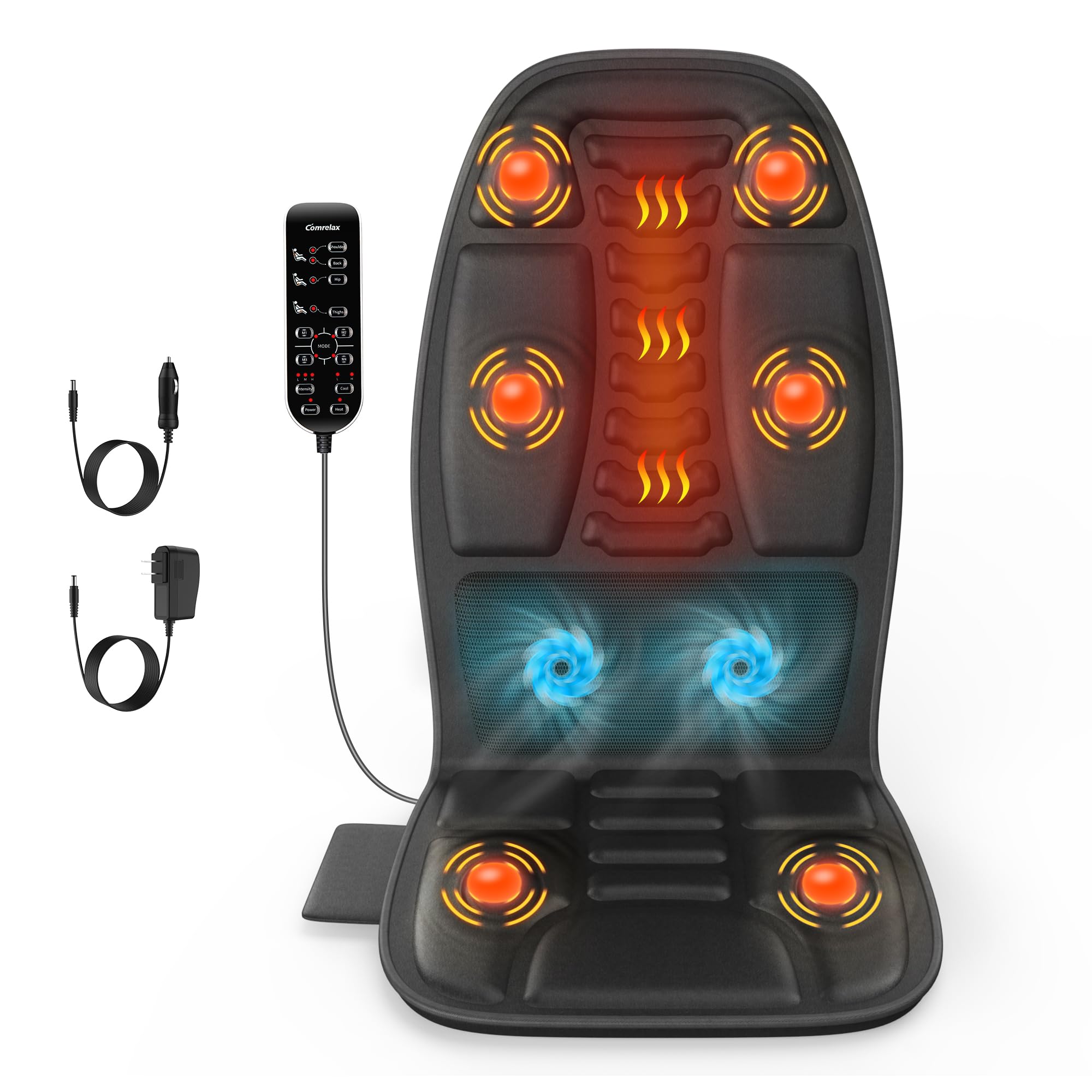 comrelax Massage Seat Cushion with Heat, Back Massager for Chair, Chair Massager for Full Body Massage, Deep Tissue Vibration Pa