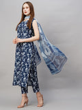 Anni Designer Women'S Rayon Blend Straight Printed Kurta With Pant & Dupatta (Ball-Blue-Nw_M_Blue_Medium),Blue,M,Rayon,Regular,Dupatta