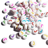 Yiizzxin 200pcs Colorful Acrylic Letter J Beads,4x7mm Round Flat Multicolor Letter J Beads,White Background Mixed Color Alphabet