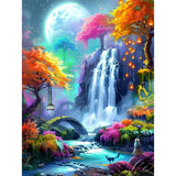 Perycomly Waterfall Landscape Diamond Art Kits for Adults, DIY Fantasy Moon Scenery Diamond Painting Kit for Beginners, 5D Embro