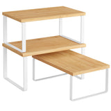SONGMICS Cabinet Organizer Shelf, Set of 3 Kitchen Counter Shelves, Kitchen Storage, Spice Rack, Stackable, Expandable, Cloud Wh