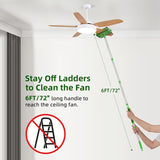 Zavrski Ceiling Fan Cleaner Duster with 6 Ft/72'' Extension Pole High Ceiling Fan Blade Cleaning Tool Microfiber Duster Reusable Pads for Cleaning Ceiling Fan, Baseboard, Blind, Cobweb, Molding