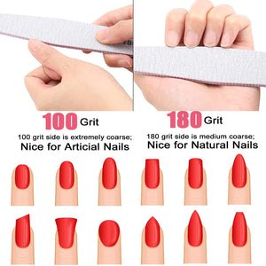 16pcs Nail Files Buffers Kit - 10pcs 100/180 Grit Sharp Nail File Emery Boards, 6pcs Rough Polishing Buffer for Nails Art Pedicu