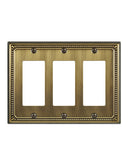 ZILLSEA Metal Wall Plates, Switch Plates and Outlet Covers, Decorative Pearl Design (3 Decorator 1PK, Antique Brass, Midsize)