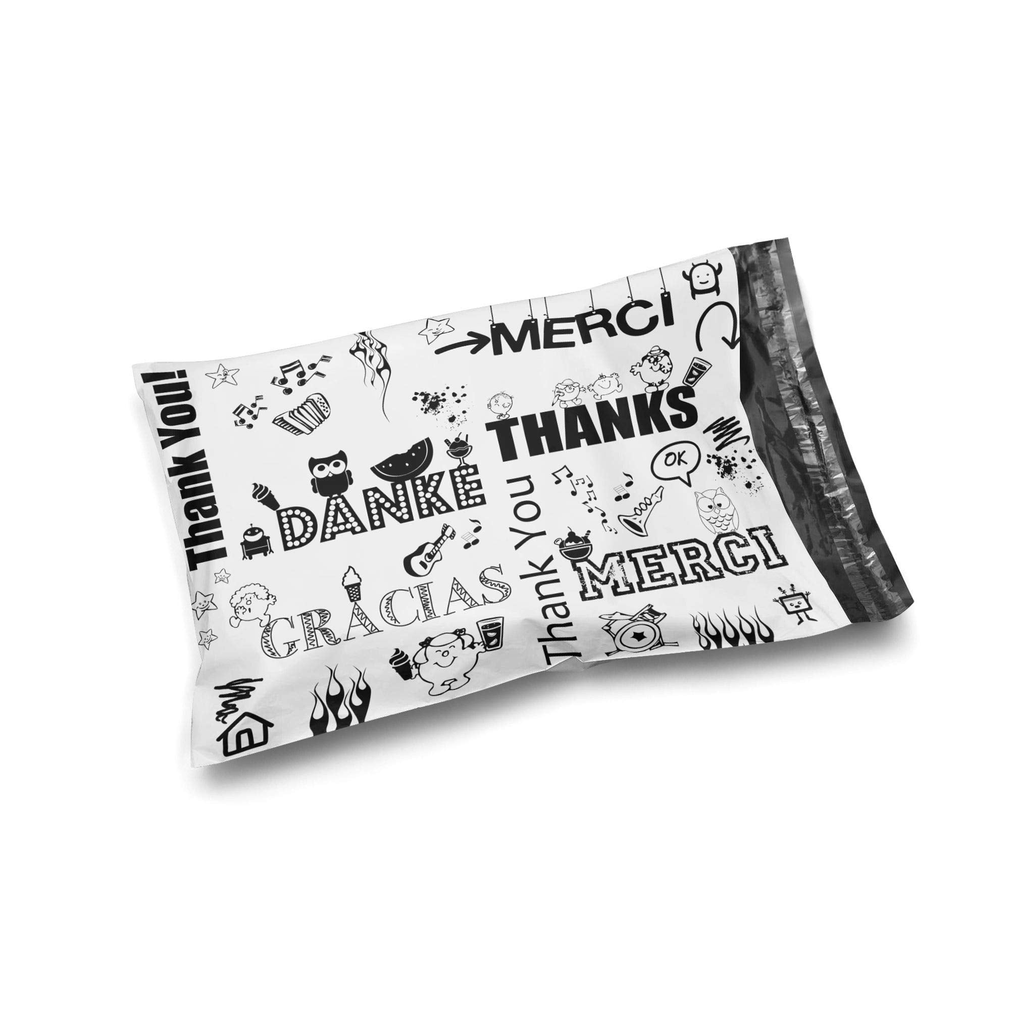 Shop4Mailers 10 x 13 Glossy Decorative Thank You Plastic Poly Mailer Bags Waterproof Shipping Mailing Envelope 2 Mil - Permanent