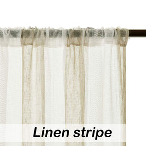 Central Park Sheer Beige and White Stripe Farmhouse Curtains Boucle Linen Window Curtain Panel Pairs Yarn Dyed Woven 108 Inches