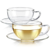 Teabloom Kyoto Teacup and Saucer Set 2-Pack - Standard Teacup Size - 6 OZ/ 180 ML Capacity - Crystal Clear Design -- Premium Bor