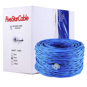 FiveStarCable Cat5e 1000 Ft. Cable 24AWG 4 Twisted Pair UTP Unshielded Network Ethernet Router LAN Bulk Cable Pull Box - Blue Co