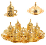 Alisveristime 6-Piece Set Turkish Espresso Coffee Cups with Saucer, Lid, Traditional Ottoman Tulip Motif (Multiple Color Variati