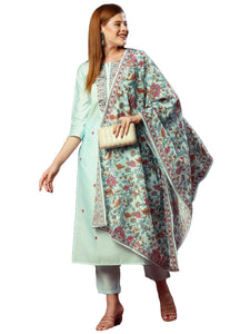 Gosriki Women'S Cotton Blend Embroidered Straight Kurta With Pant & Dupatta (Darikha Sky-Gs_M_Sky Blue_Medium),Sky Blue,,B0D73XR3TJ