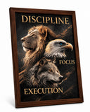 Roxova Discipline Focus Execution Motivational Framed Poster For Wall Decor | Lion Eagle Wolf Inspirational Quote Wall Frame For