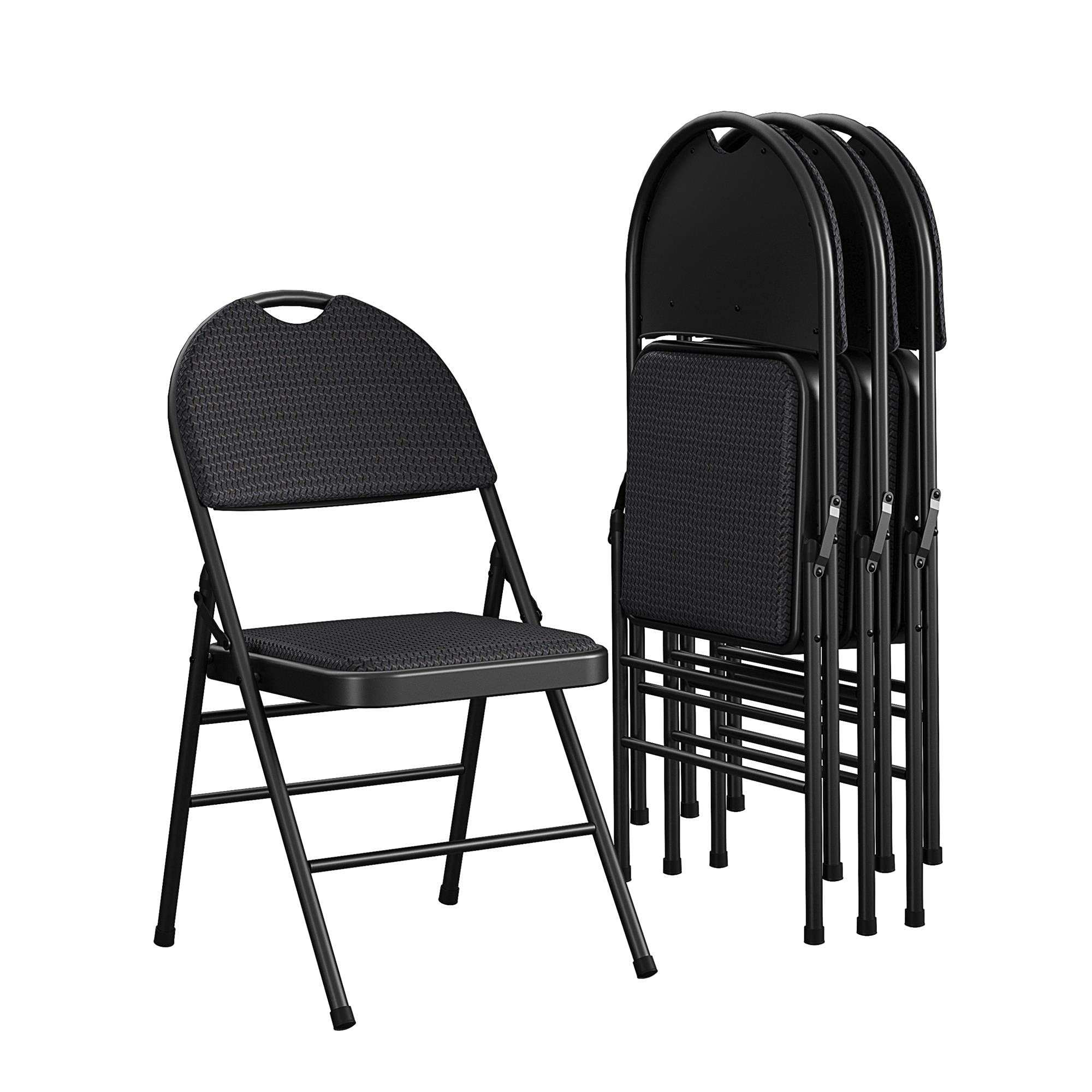 Cosco Essentials Commercial Xl Comfort Fabric Padded Metal Folding Chair With Contoured Seat Back, 300 Lb. Weight Rating, Triple