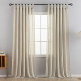 VOILYBIRD Linen Semi Sheer Curtains Tab Top Light Filtering Elegant Curtains & Drapes for Bedroom (Khaki, 52 W x 63 L, Pack of 2)