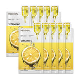 Mediheal Vitamin C Essential Sheet Mask Clear Toning 10 pcs. 99% Pure Vitamin C & 10 Vita Actives for hydration, blemish. Vegan 