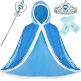 SATINIOR 4 Pieces Fur Princess Hooded Cape Cloaks Costume for Girls Princess Costumes Party Accessories (Height 47 Inch/ 120 cm,