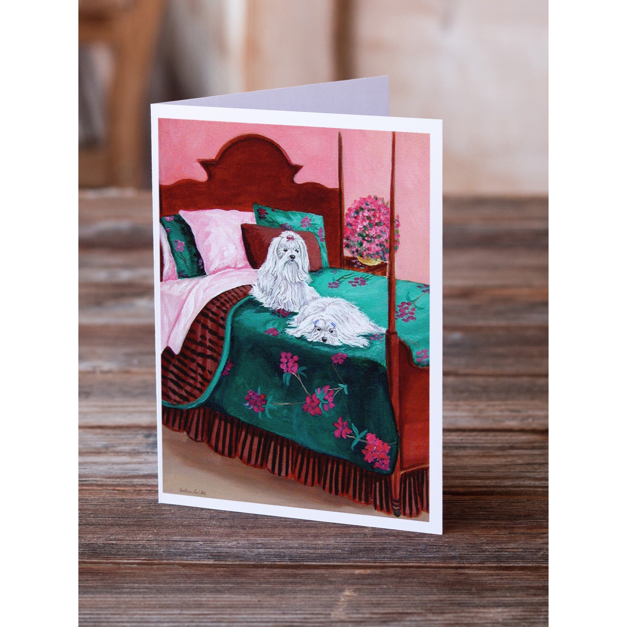 Maltese And Puppy Waiting On You Greeting Cards And Envelopes Pack Of 8