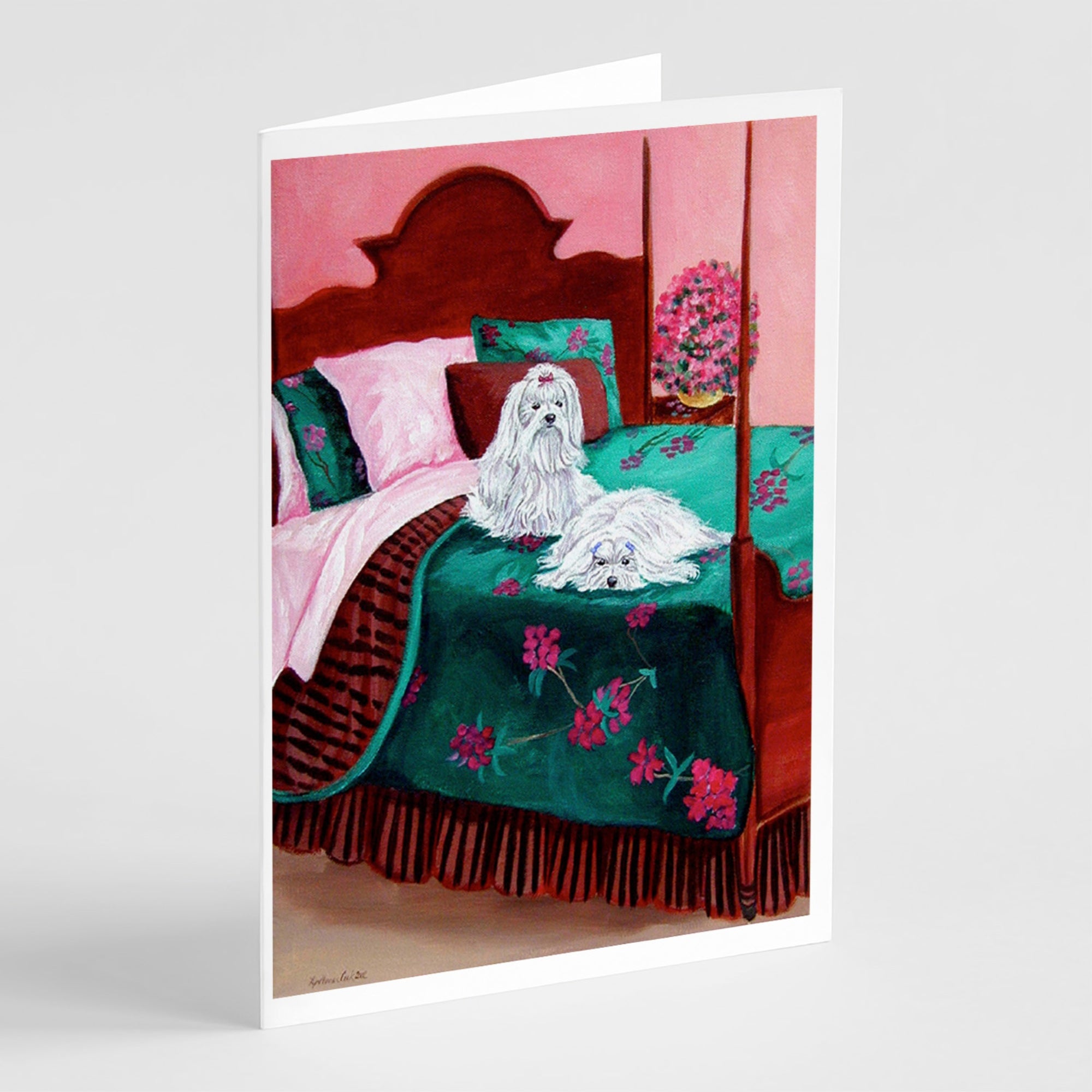 Maltese And Puppy Waiting On You Greeting Cards And Envelopes Pack Of 8