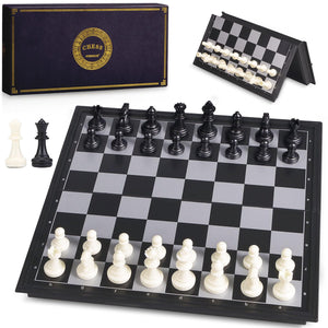 Amerous 10 Inches Magnetic Travel Chess Set With Folding Chess Board - 2 Extra Queens - Instructions For Beginner, Kids And Adults,Board Games