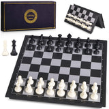 Amerous 10 Inches Magnetic Travel Chess Set With Folding Chess Board - 2 Extra Queens - Instructions For Beginner, Kids And Adults,Board Games