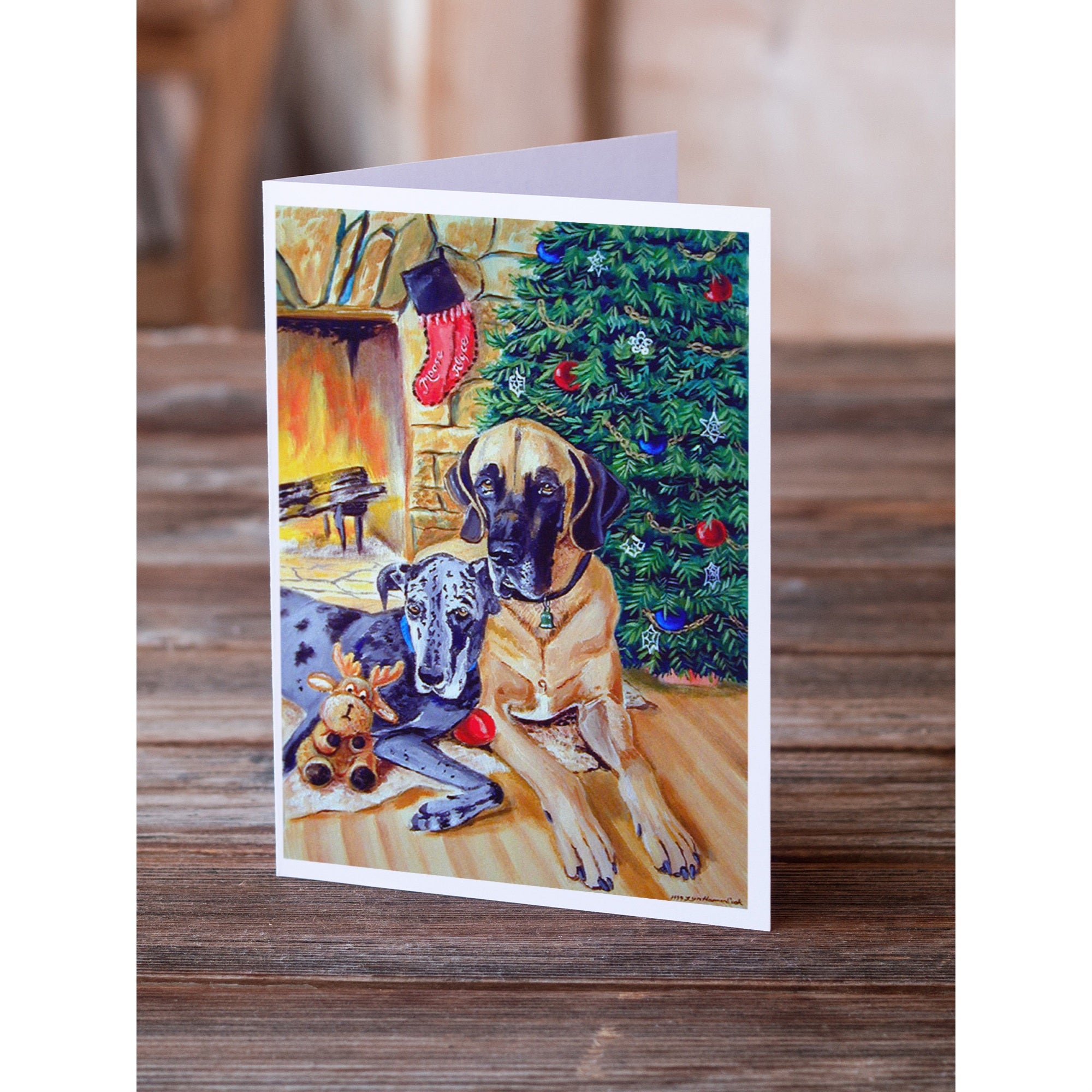 Fawn And Blue Great Dane Waiting On Christmas Greeting Cards And Envelopes Pack Of 8