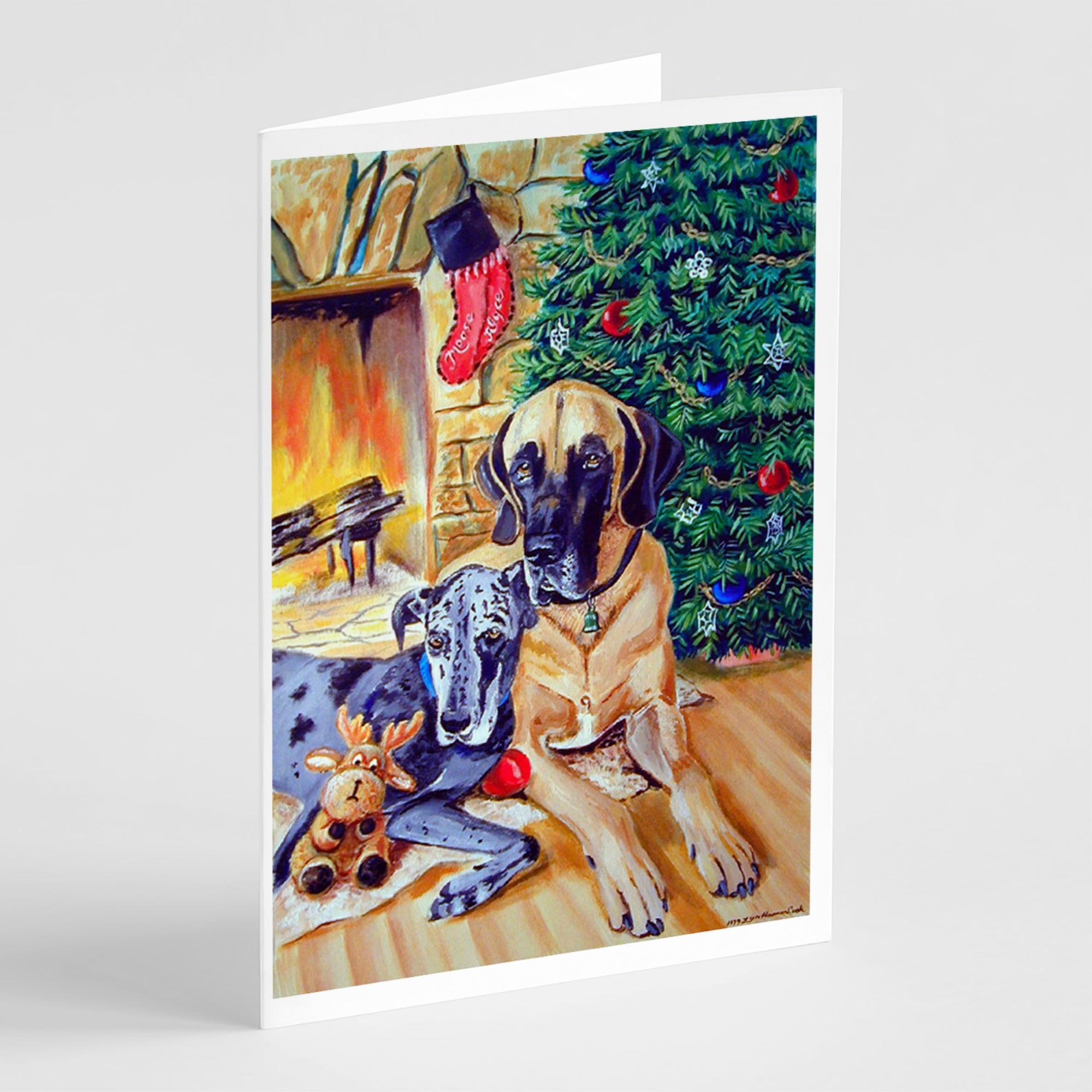 Fawn And Blue Great Dane Waiting On Christmas Greeting Cards And Envelopes Pack Of 8