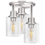 Semi Flush Mount Ceiling Light, 3-Light Close to Ceiling Light Fixtures, Brushed Nickel Finish Kitchen Light Fixture with Clear 