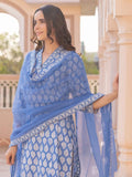 Gosriki Women'S Cotton Blend Straight Printed Kurta With Pant & Dupatta (Vati Veda-Blue-Gs_S_Blue_Small),Blue,,B0C96D7ZD4