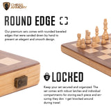 15 Inch Magnetic Wooden Chess Set for Adults & Kids - Folding Travel Chess Board with Handcrafted Staunton Pieces, Extra Queens,
