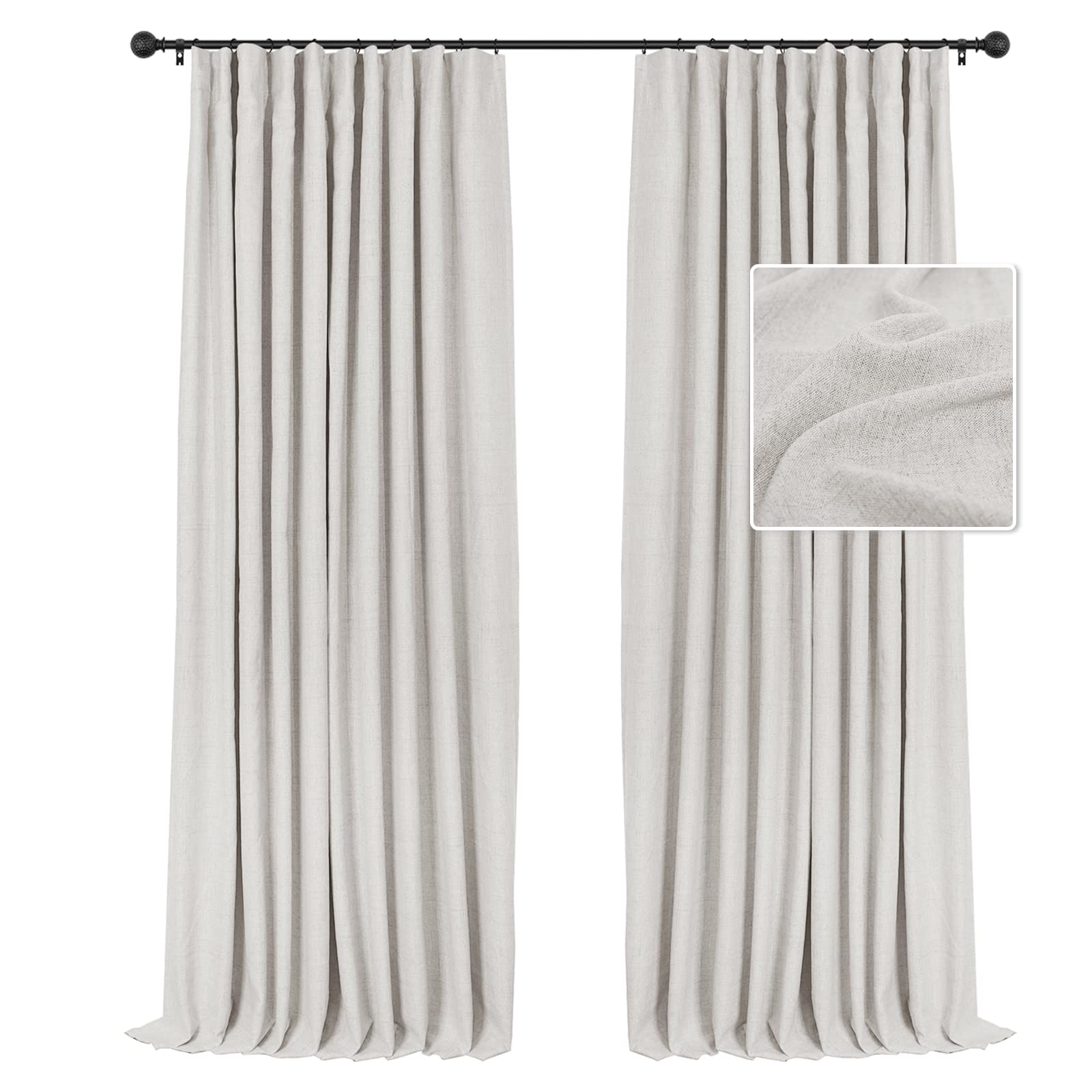 INOVADAY 100% Blackout Curtains 63 Inch Length 2 Panels Set Linen Blackout Curtains Textured Thermal Insulated Black Out Curtain