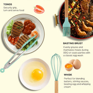 Alitade 12PCS Kitchen Utensil Set Silicone Cooking Utensils Kit Spatula Heat Resistant Wooden Spoons Gadgets Tool for Non-Stick