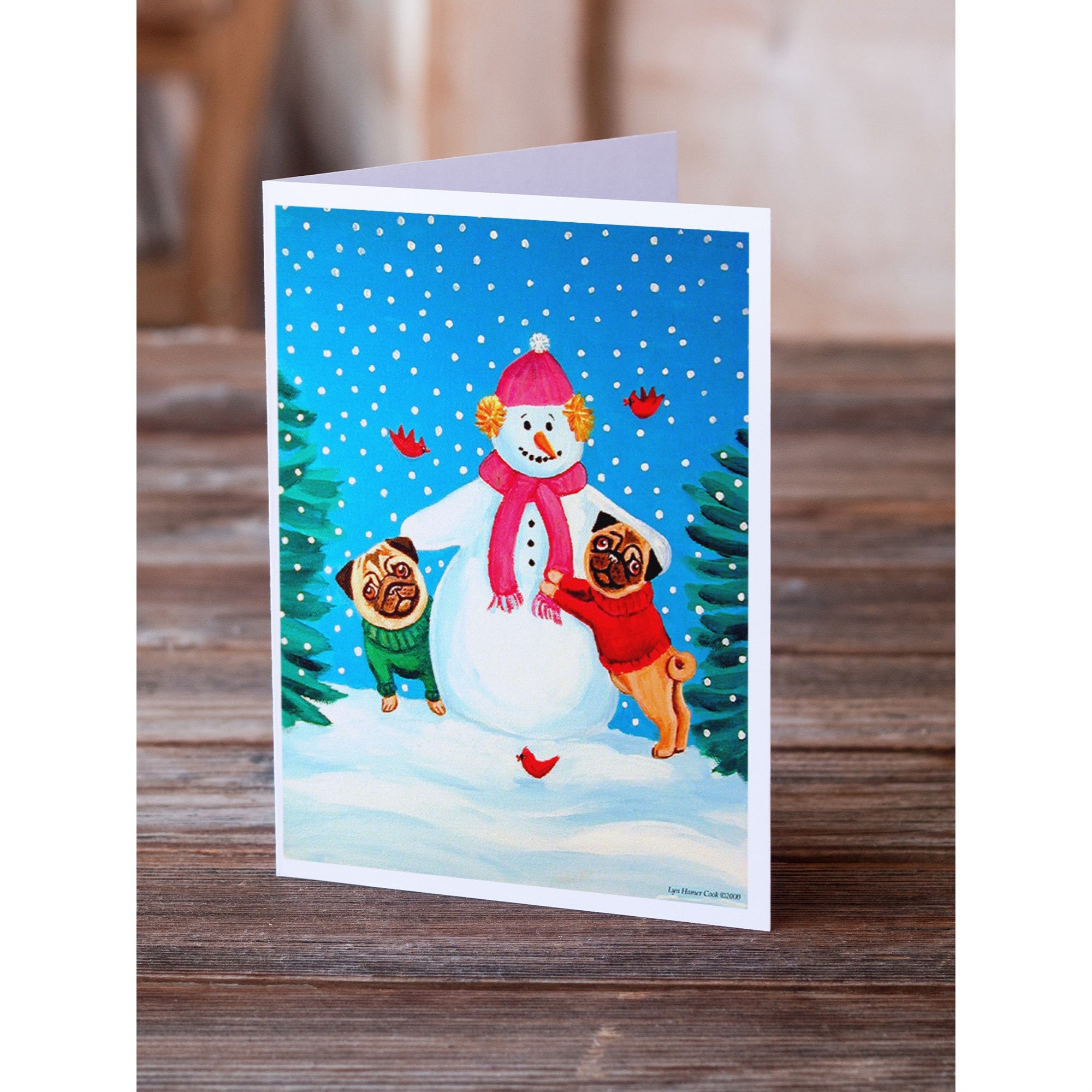 Snowman With Pug Winter Snowman Greeting Cards And Envelopes Pack Of 8