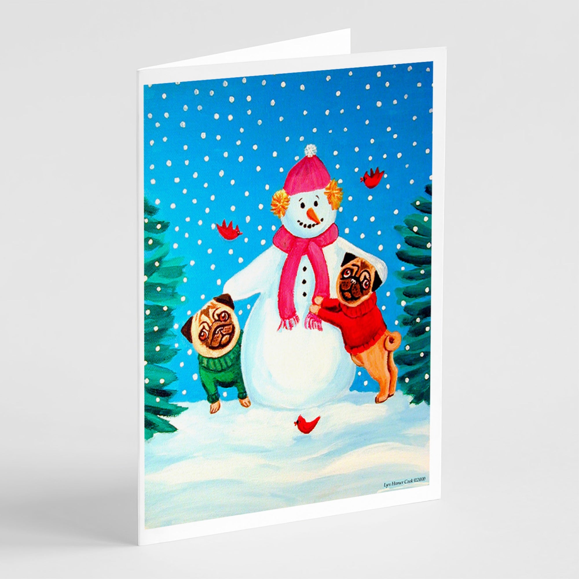 Snowman With Pug Winter Snowman Greeting Cards And Envelopes Pack Of 8