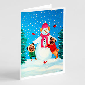Snowman With Pug Winter Snowman Greeting Cards And Envelopes Pack Of 8