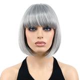 Lydell 8 Straight Short Bob Hair Flat Bangs Cute Central Dot Skin Top Heat Resistant Synthetic Wigs (51 Silver Gray)