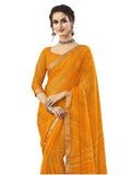 Satrani Womens Bandhani Printed & Lace Chiffon Saree With Blouse(2202Sr868_Turmeric Yellow)