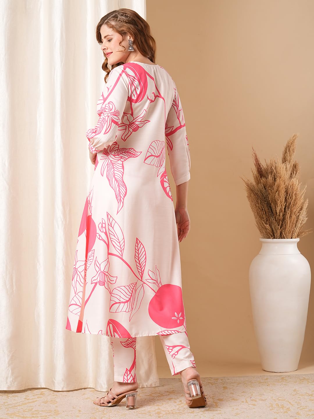 Gosriki Women'S Cotton Blend Anarkali Printed Kurta With Pant (Santra Pink-Vks-01-Gs_S_Pink_Small),Pink,,B0D9WFCFFD