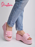 Shoetopia Women'S Pink Platform Slip-On Sandals Chunky Wedge Slides With Buckle Strap Stylish Comfortable Durable Perfect For Casual & Party Eu38,Pink,5,B0D2RMTPCL