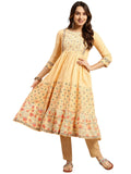 rangita Beige Cotton Calf Length Embroidered Anarkali Kurti for Women | Kurta for Women_XL