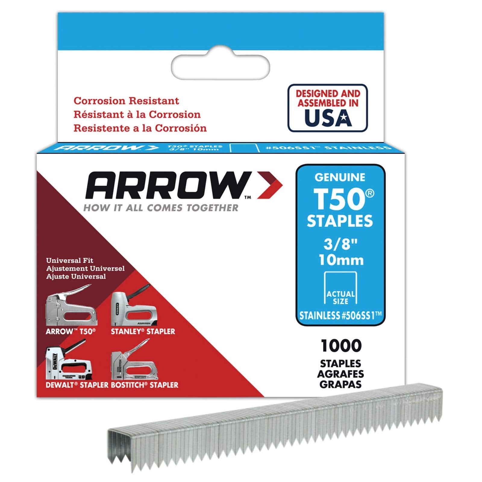 Arrow Fastener 506Ss1 3/8'' T50 Stainless Steel Staples