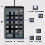 Rottay Number Pad, Mechanical USB Wired Numeric Keypad with Blue LED Backlit 22 Key Numpad for Laptop Desktop Computer PC Black